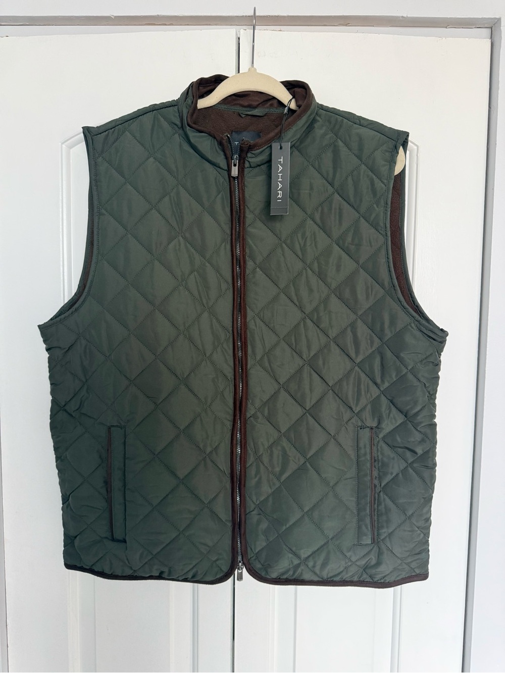 Mens Tahari Quilted Vest Brown Olive XL NWT